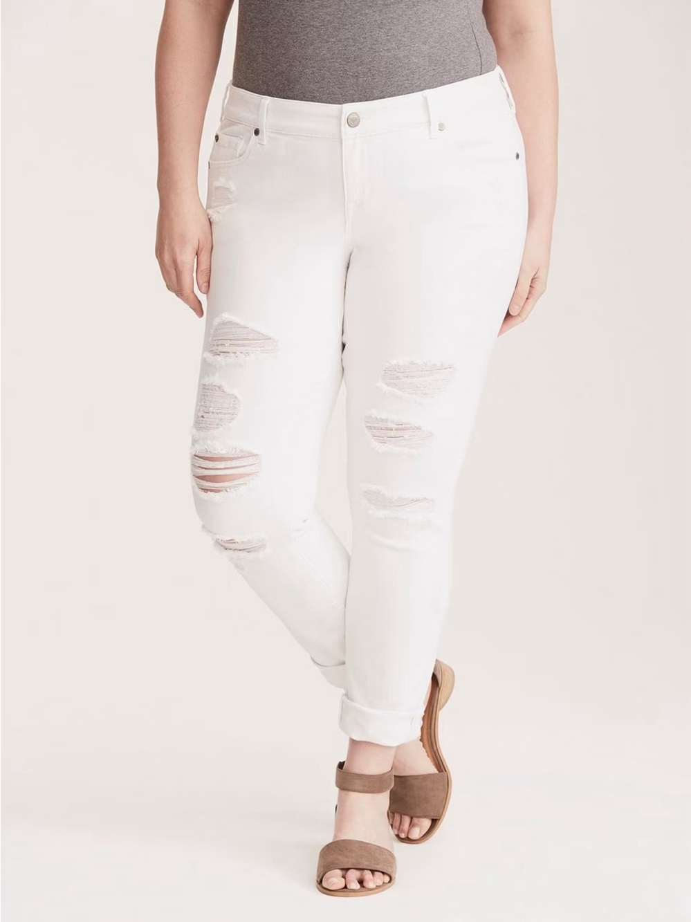 torrid White Distressed Crop Boyfriend Jeans